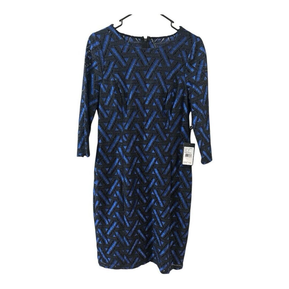 Adrianna Papell Women's Shift Geomentric Lace Design Dress Color Blue/Black‎ 10